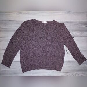 Roommates Womens Medium Purple Studded Long Sleeve Knit Pullover Sweater Top‎
